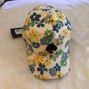 Kate Spade French Cream Floral Baseball Hat Embroidered Logo Elastic Back NWT